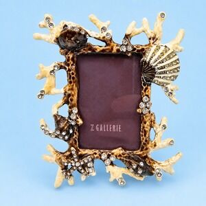 Z Gallerie Coral Seashell Rhinestone Coastal Picture Frame 2x3 Resin -3520